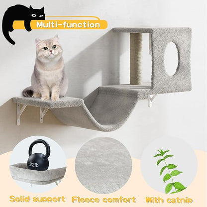 NUNU LAB Wall Mounted Cat Climber Set, Scratcher Board and Hammock, Shelves - Image 6