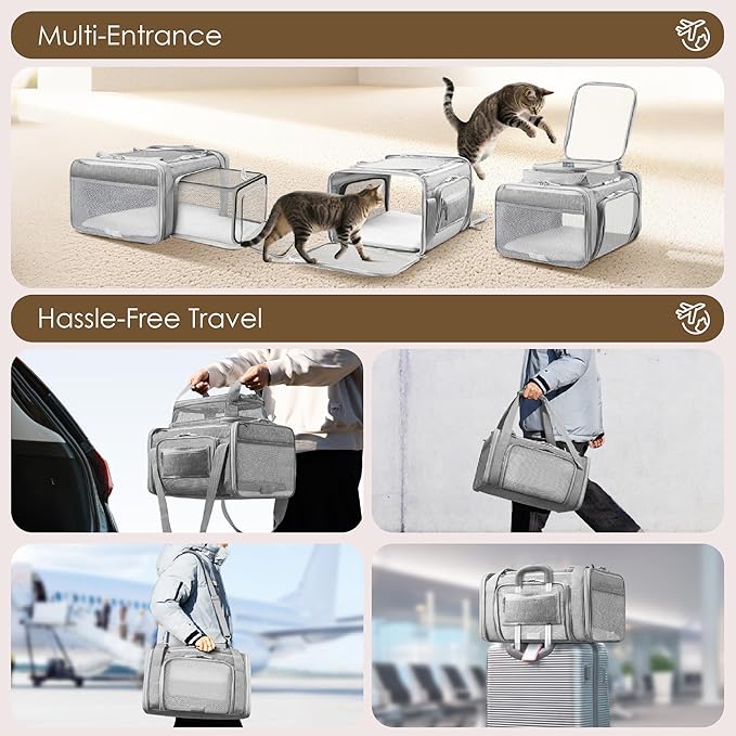 Top and 2 Sides Expandable Cat Carrier 18x13.5x9.5, TSA Airline Approved Dog - Image 6
