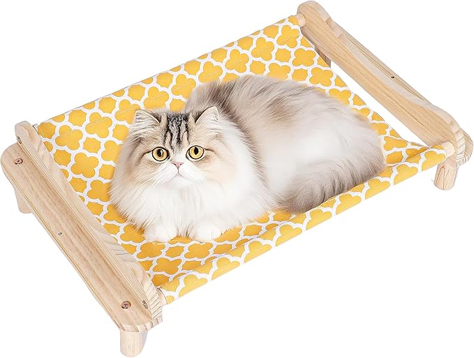 Elevated Wooden Cat Bed – 24"x15.7"x5.9" Breathable Hammock Pet Bed by MITREL