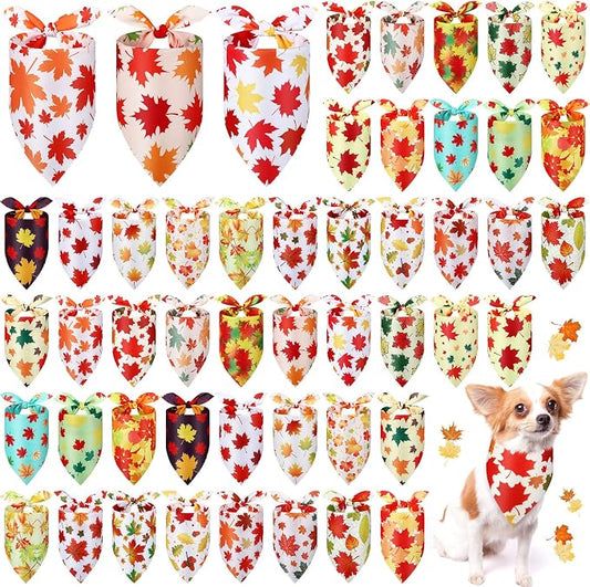 Abbylike 50 Pcs Fall Thanksgiving Dog Bandanas Bulk Maple Leaves Bandanas by Abbylike