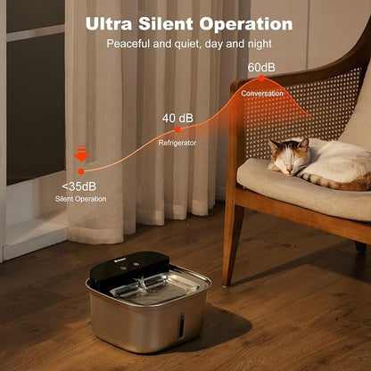 Wireless Cat Water Fountain Stainless Steel, 128oz/3.78L Cordless Automatic - Image 5