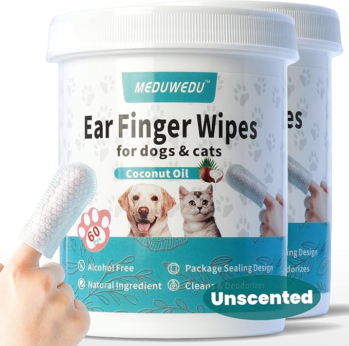 Ear Cleaner Finger Wipes 120 Counts, Dog Ear Cleaner, Grooming Kit Care by MEDUWEDU