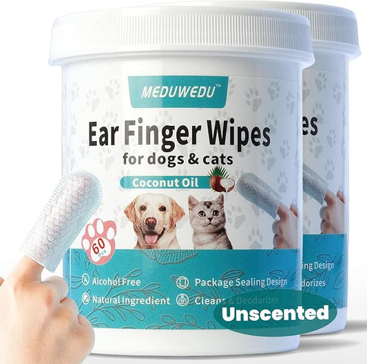 Ear Cleaner Finger Wipes 120 Counts, Dog Ear Cleaner, Grooming Kit Care by MEDUWEDU