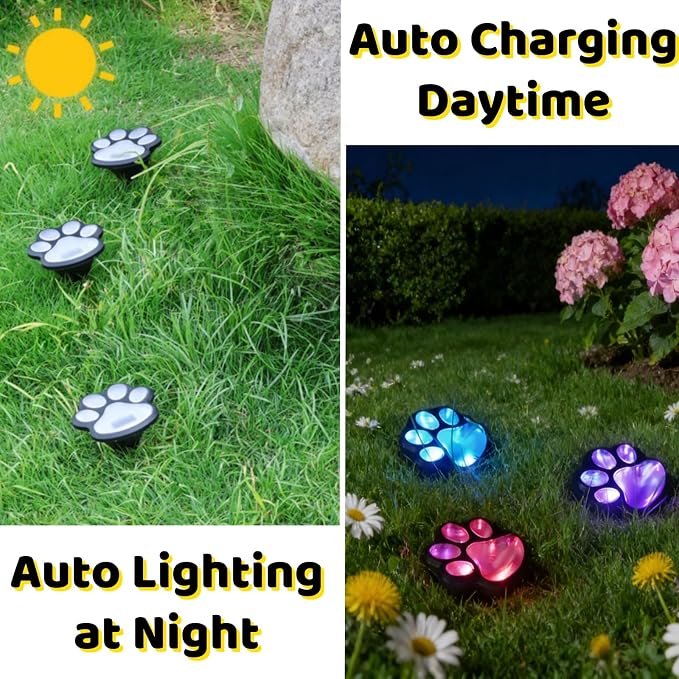 3pcs-Solar Paw Print Lights, Wireless of Cat Dog Animal Solar Lights Outdoor - Image 2