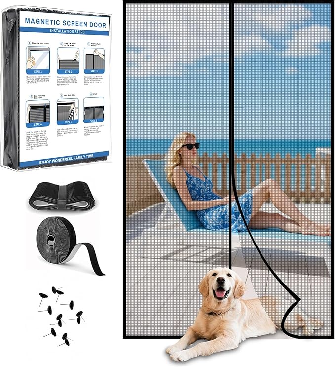 Upgraded PET Mesh Magnetic Screen Door Stronger Than Fiberglass and Polyester by Longeas