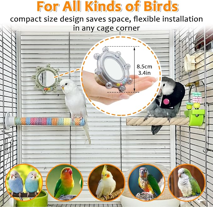2Pcs Innovation Bird Toy with Hd Mirror, Spinner Rattle Parakeet Toy with - Image 5