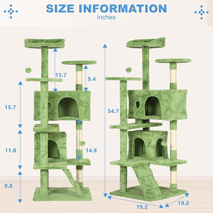 FDW | 54" Cat Tree Tower | Green | Multi-Level Indoor Activity Center - Image 7