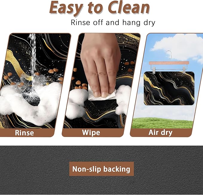 Marble Pet Feeding Mat, Non-Slip Rubber Backing Mat, Cat Dog Accessories - Image 4