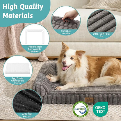 Cute Dog Bed for Medium Dogs, Faux Rabbit Fur Orthopedic Foam Dog Bed - Image 6
