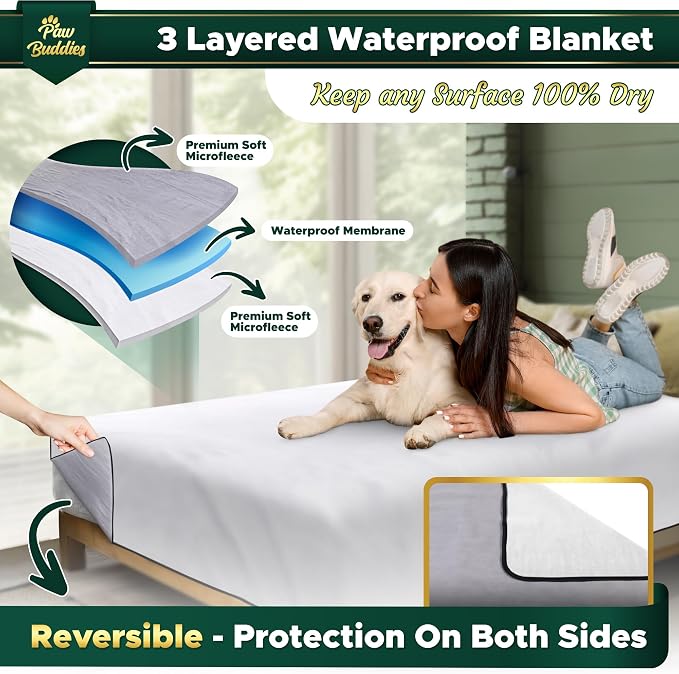 Paw Buddies Waterproof Blanket 80"x90" – Reversible Microfleece Throw - Image 2