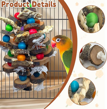 PINVNBY Bird Toys Parrot Toys, Natural Wood Bird Chewing Toys, Parakeet Hanging - Image 7