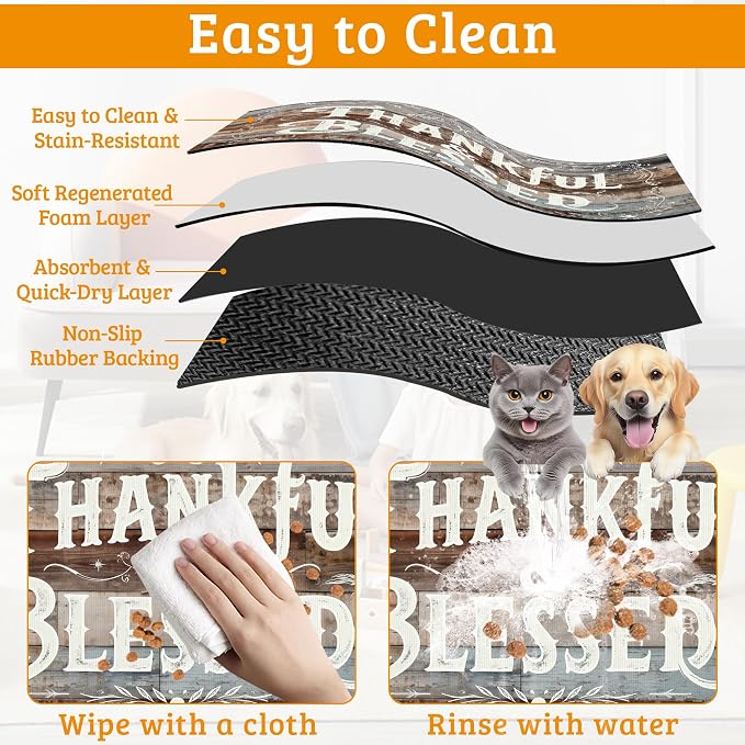 Thankful Feeding Mat, Blessed Absorbent Quick-Dry Cat Dog Food and Water Bowl - Image 5