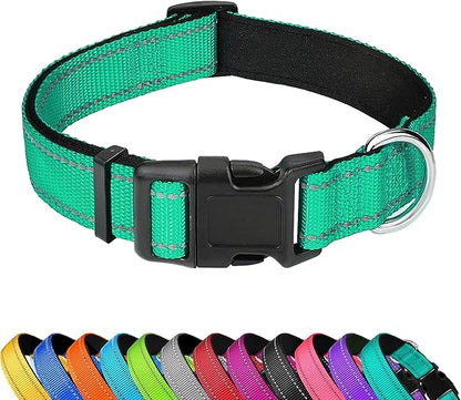 Reflective Dog Collar, Adjustable Soft Neoprene Padded Nylon Pet Collars by PWOD