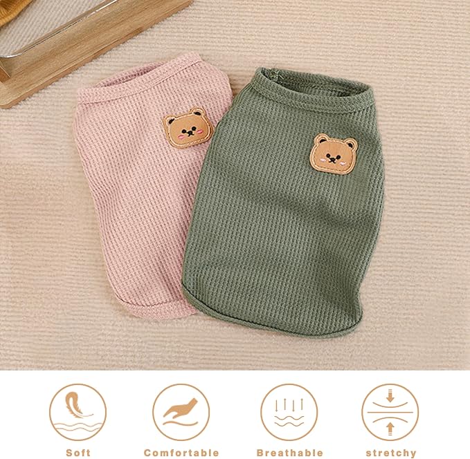 Waffle Knit Cat & Dog T Shirt for Small Dogs, Stretchable Puppy Shirt for - Image 2