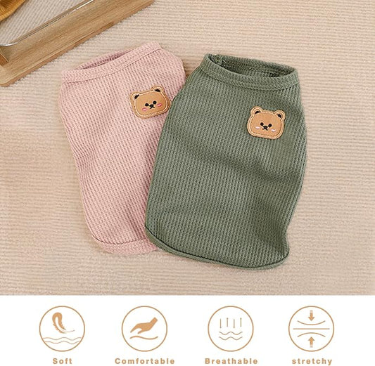 Waffle Knit Cat & Dog T Shirt for Small Dogs, Stretchable Puppy Shirt for - Image 2