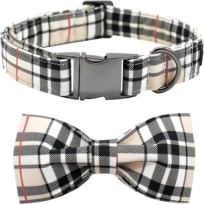 Dog Collar- Plaid Pet Collar Cute Pet Bow Soft Girl or Boy Dog Collars by BoboRainbow