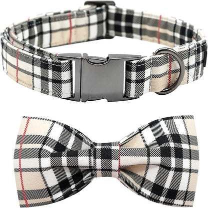 Dog Collar- Plaid Pet Collar Cute Pet Bow Soft Girl or Boy Dog Collars by BoboRainbow