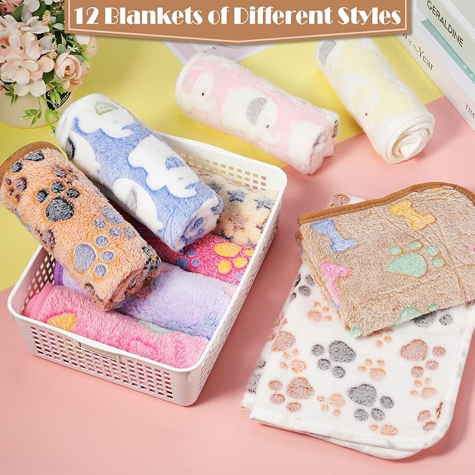 Tatuo 12 Pieces Puppy Blanket Warm Dog Cat Sleep Mat Pet Kitten Doggy Fleece - Image 7