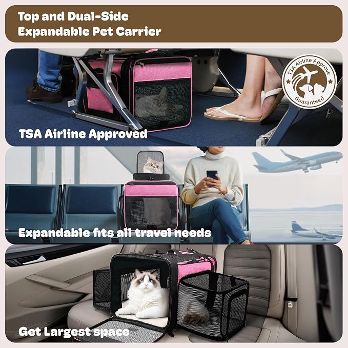 Top and 2 Sides Expandable Pet Carrier 17x11x9.5, TSA Airline Approved Small - Image 2