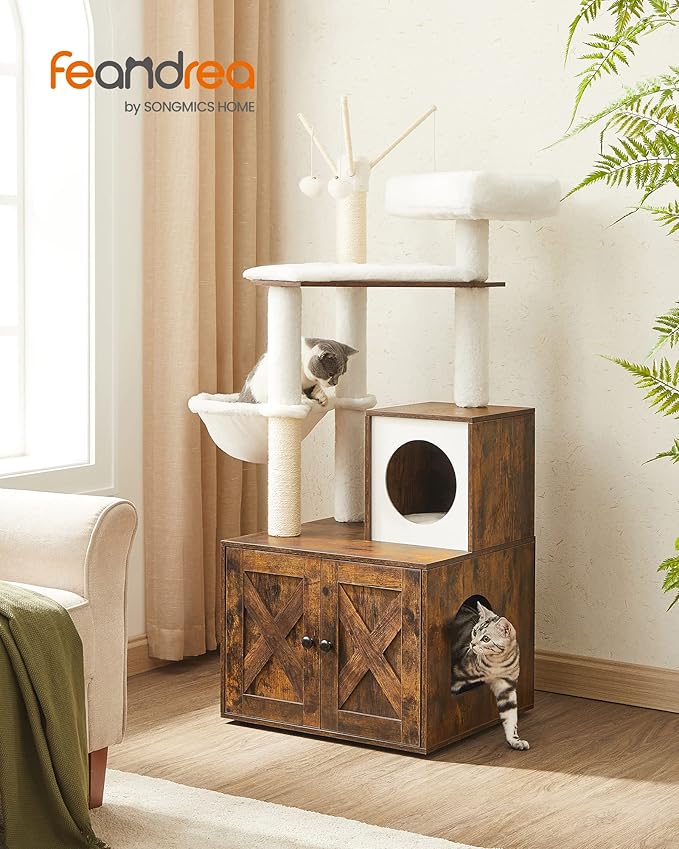 Feandrea Cat Tree with Litter Box Enclosure, 59-Inch Modern Cat Tower, 2-in-1 - Image 2