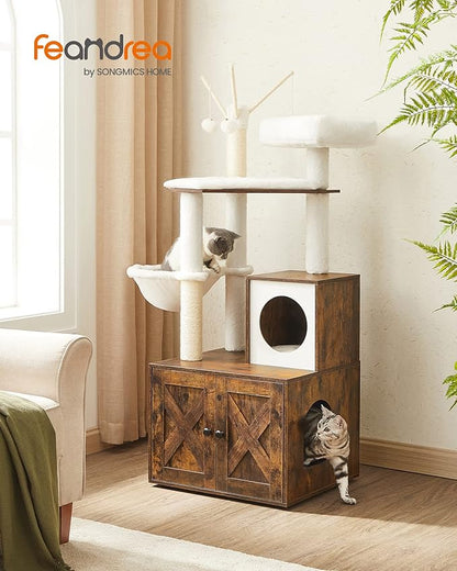 Feandrea Cat Tree with Litter Box Enclosure, 59-Inch Modern Cat Tower, 2-in-1 - Image 2