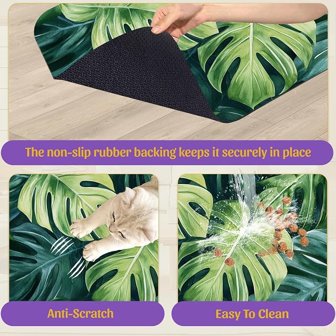 Tropical Palm Leaves Pet Feeding Mat, Absorbent Quick-Dry Dog Cat Bowl Mat - Image 6