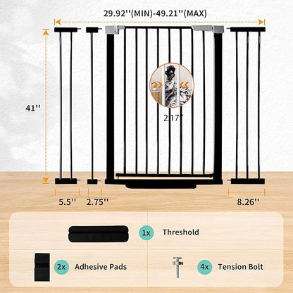41" Tall Safety Pet Gate, Adjustable 29.92"-49.21" Wide, No Drilling Pressure - Image 2