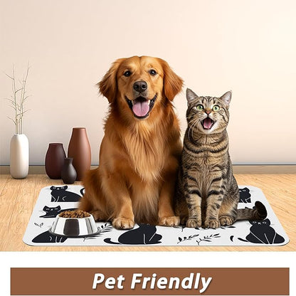Cute Black Flower Dog Cat Food Mat, Absorbent Pet Feeding Mat - Image 6