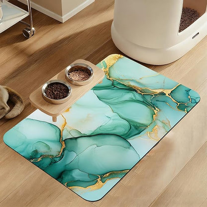 Green Marble Pet Feeding Mat for Floors–Christmas Stocking Absorbent Quick Dry by LUTASER