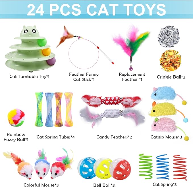 UPSKY 24 PCS Cat Toys, 3-Level Turntable Kitten Toys Set, Interactive Cat - Image 4