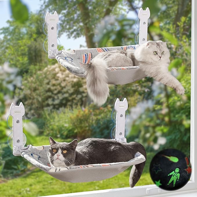 2 Pack Cat Window Perch, Glow in The Dark Foldable Cat Hammock by HiPetpy