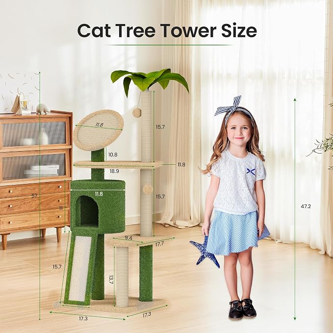 Erinnyees 57" Coconut Cat Tree for Indoor Cats, Spacious Platform, - Image 2