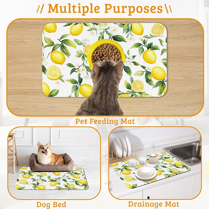 Lemon Feeding Mat, Non-Slip Rubber Backing Mat, Cat Dog Accessories Supplies - Image 7