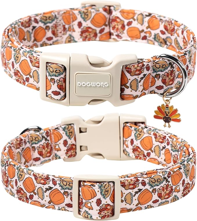 DOGWONG Fall Plaid Dog Collar, Turkey Thanksgiving Dog Collars, Adjustable Cute - Image 2