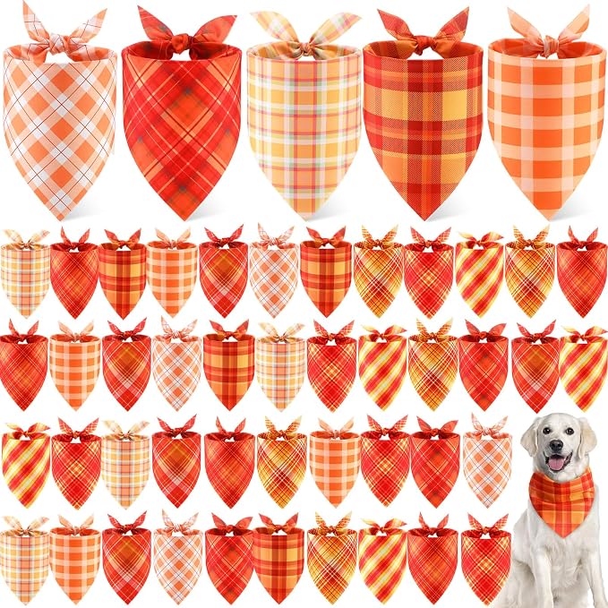 Weewooday 50 Pcs Thanksgiving Fall Dog Bandanas Bulk Plaid Bandanas by Weewooday