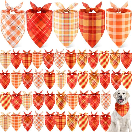 Weewooday 50 Pcs Thanksgiving Fall Dog Bandanas Bulk Plaid Bandanas by Weewooday