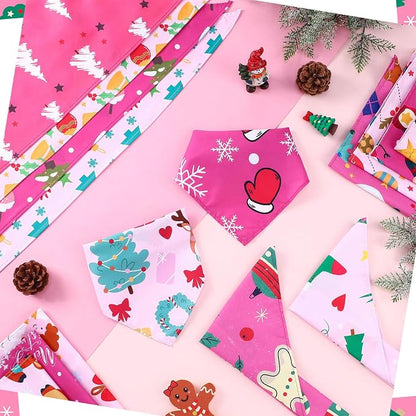 100 Pcs Christmas Dog Bandanas Bulk Pet Bibs Pink Triangle Scarf Pink Pet - Image 4