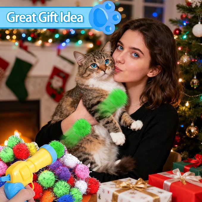 Mity rain 101PCS Cat Ball Launchers & Pom Pom Balls Interactive Cat Toy Set – - Image 5