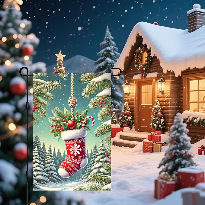 Christmas Garden Flag Christmas Stocking Garden Flag Snowflake Holiday Gardens - Image 7