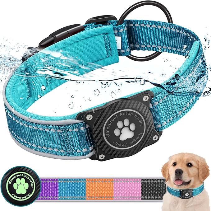 Airtag Dog Collar with Waterproof Air Tag Holder, Luminous Reflective, Soft by OKVSKO