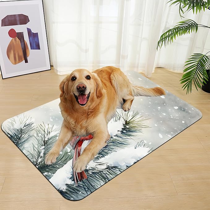 Cardinal Bird Dog Food Mat–Chirstmas Snow Absorbent Quick Dry Feeding Placemat - Image 7