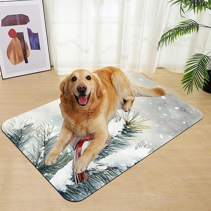 Cardinal Bird Dog Food Mat–Chirstmas Snow Absorbent Quick Dry Feeding Placemat - Image 7