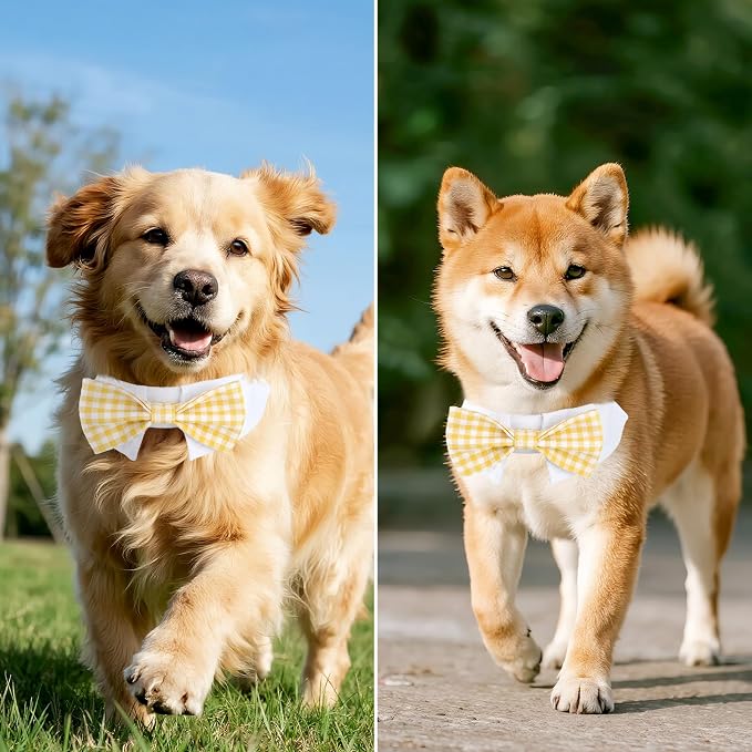 Segarty Dog Bow Tie, Adjustable Yellow Plaid Bowtie Collar - Image 4