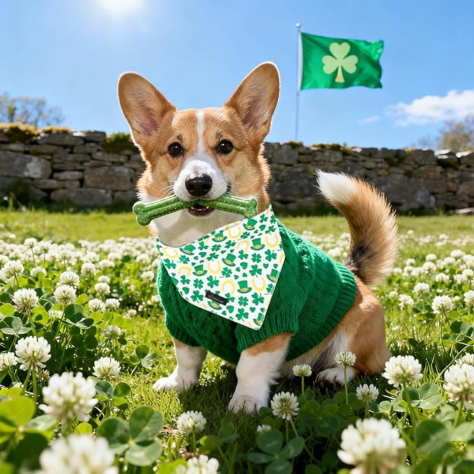 ARING PET St Patrick's Day Dog Bandana, Cute Green Shamrocks Pet Bandanas Scarf - Image 3