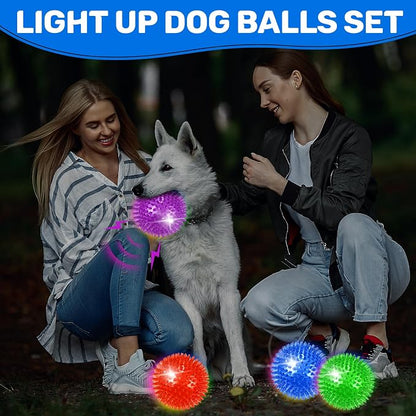 4 Pack 4.5" Light Up Squeaky Dog Balls, Spiky Dog Toy Balls - Image 3
