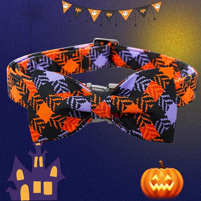 Halloween Dog Collar, Pet Collar Bow Plaid Collars Girl Boy Holiday Pet Collars - Image 4
