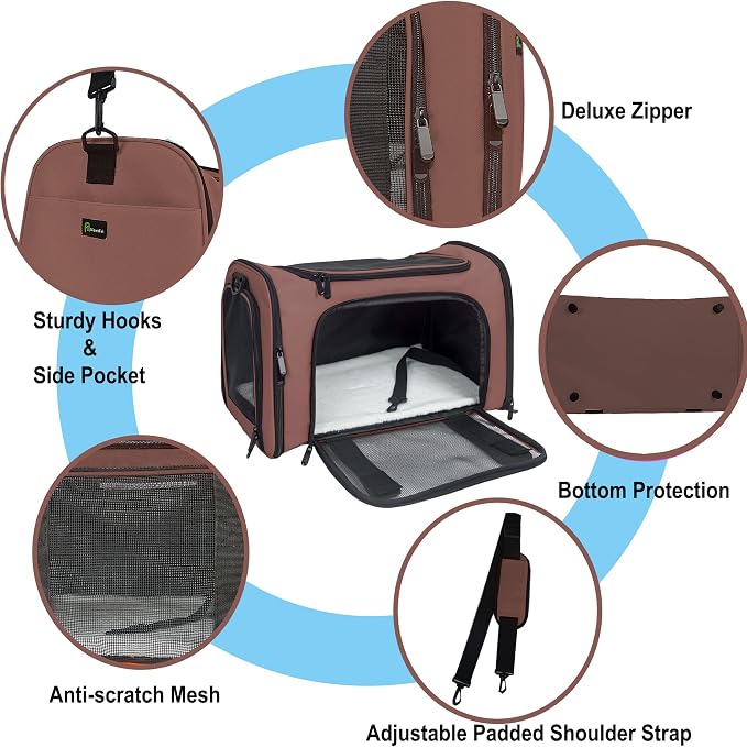 Soft Sided Carrier for Small Medium Cats Dogs, TSA Airline Approved Collapsible - Image 3