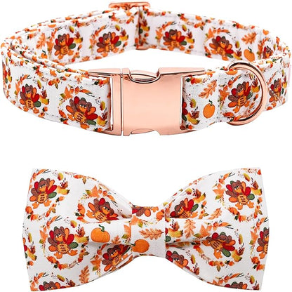 Dog Collar - Thanksgiving Turkey Bowtie Gift Soft Bow Collar by BoboRainbow