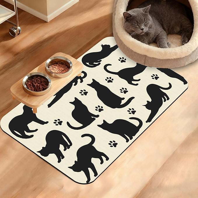 Pet Feeding Mat, Cat Silhouette Absorbent Dog Cat Food Mat Dog Mat by Unknown