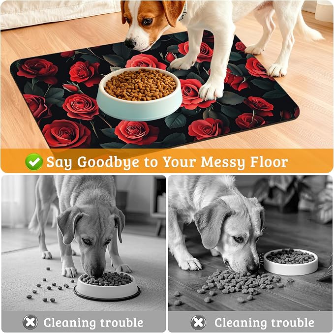 Retro Rose Feeding Mat, Non-Slip Rubber Backing Mat, Cat Dog Accessories - Image 4